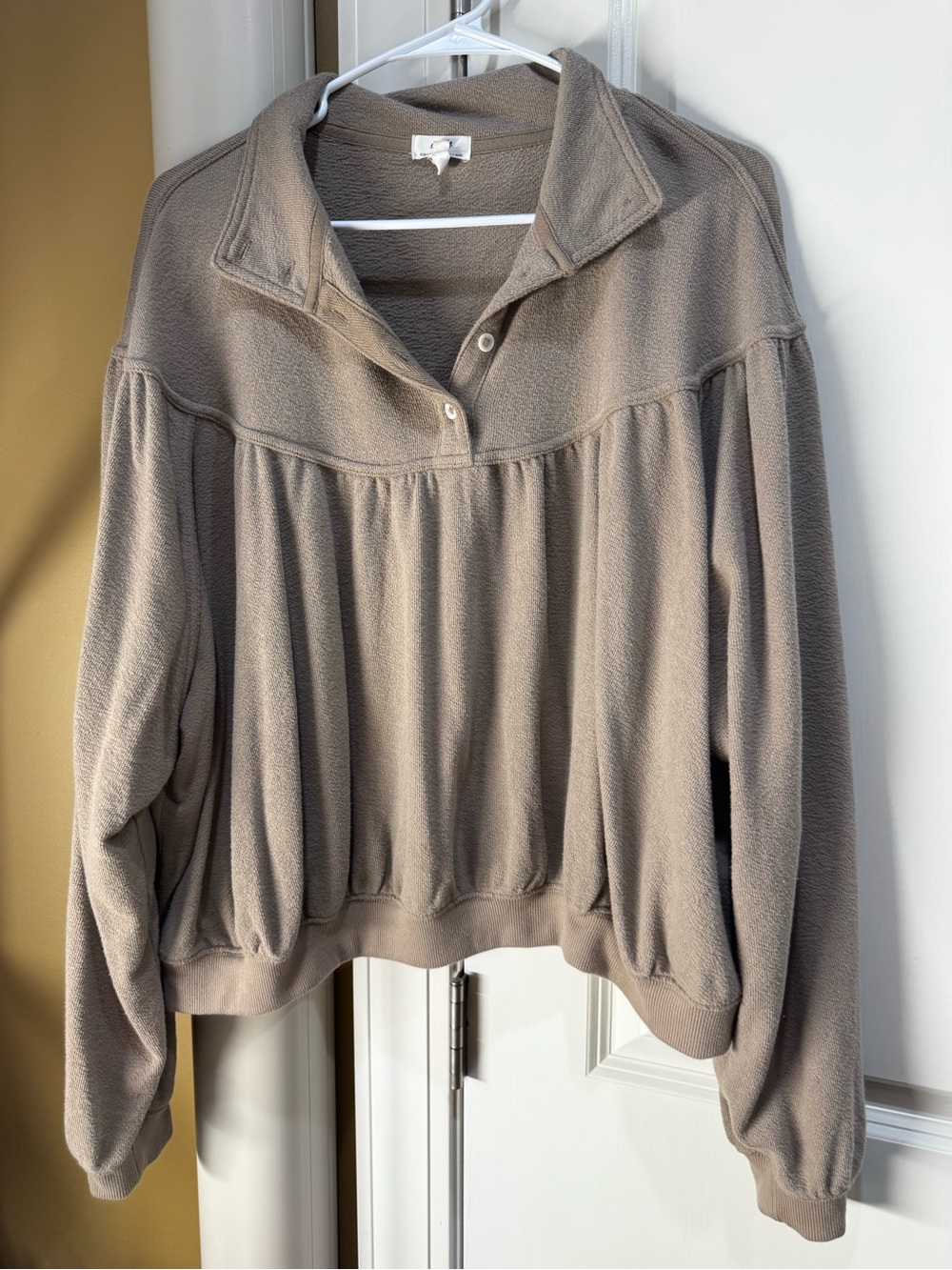 aerie Taupe Snap-Collar Fleece Pullover
